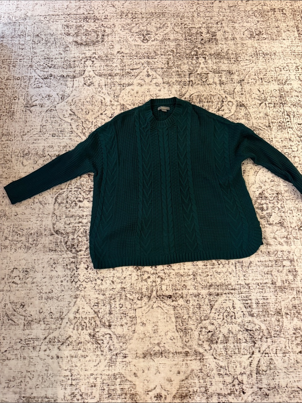 Natural Reflections Cable Knit Crew Sweater - Teal